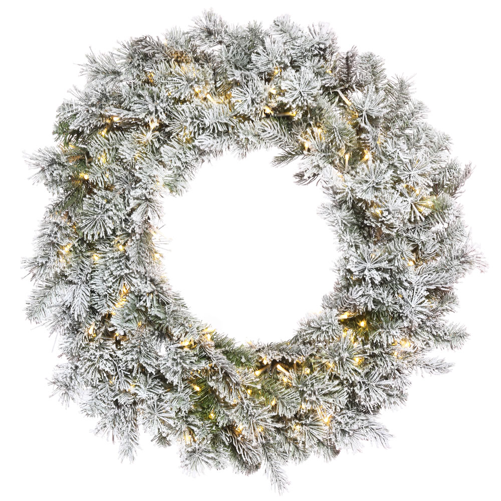 24 In. Flocked Kiana Green Wreath With 3 Mm & 150 Warm White Dura Light