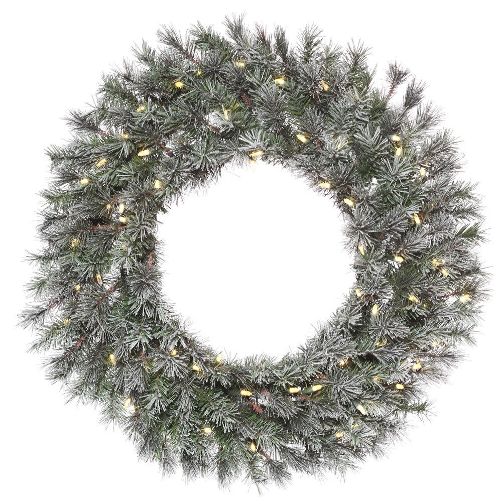 24 In. Frosted Lacey Green Wreath With 50 Warm White Dura Light