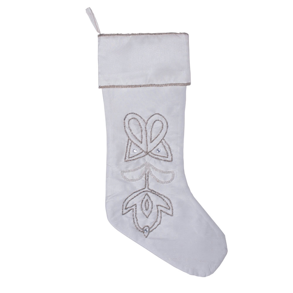 Qtx17021 8 X 19 In. White Pointed Beaded Stocking