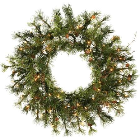 24 In. Mixed Brussels Green Pine Wreath With 120 Tips Light