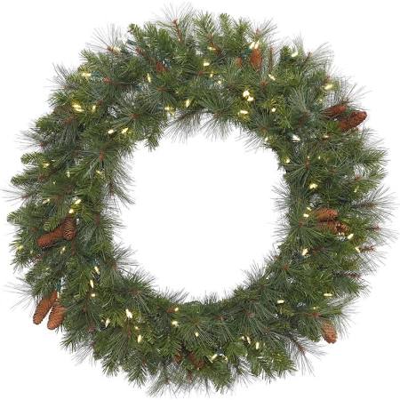 48 In. Mixed Brussels Green Wreath With 200 Clear Dura Light