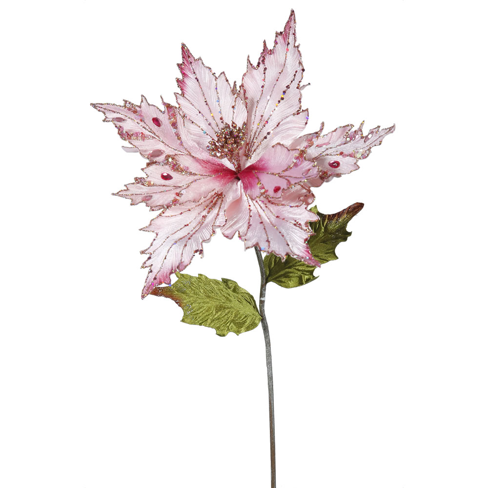 26 In. Pink Velvet Poinsettia Artificial Christmas 13 In. Flower - 3 Per Bag