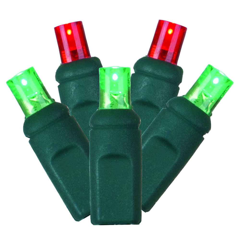 50 Red & Green Wide Angle Led Lights On Green Wire, 25 Ft. Christmas Light Set With 6 In. Spacing