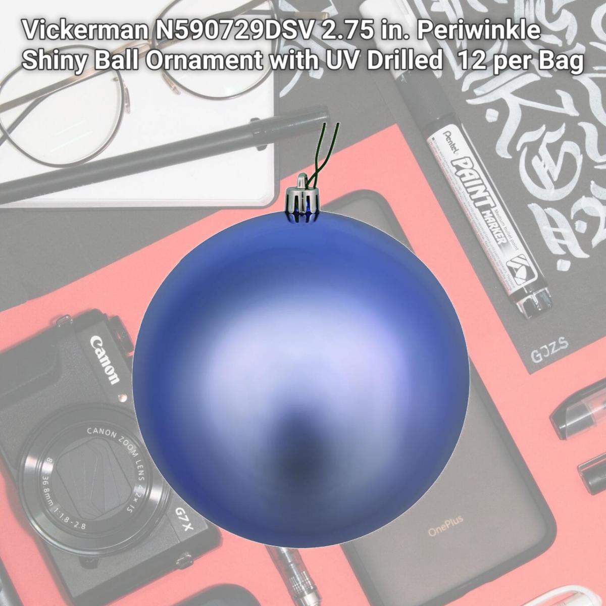 Picture of Vickerman N590729DSV 2.75 in. Periwinkle Shiny Ball Ornament with UV Drilled  12 per Bag 