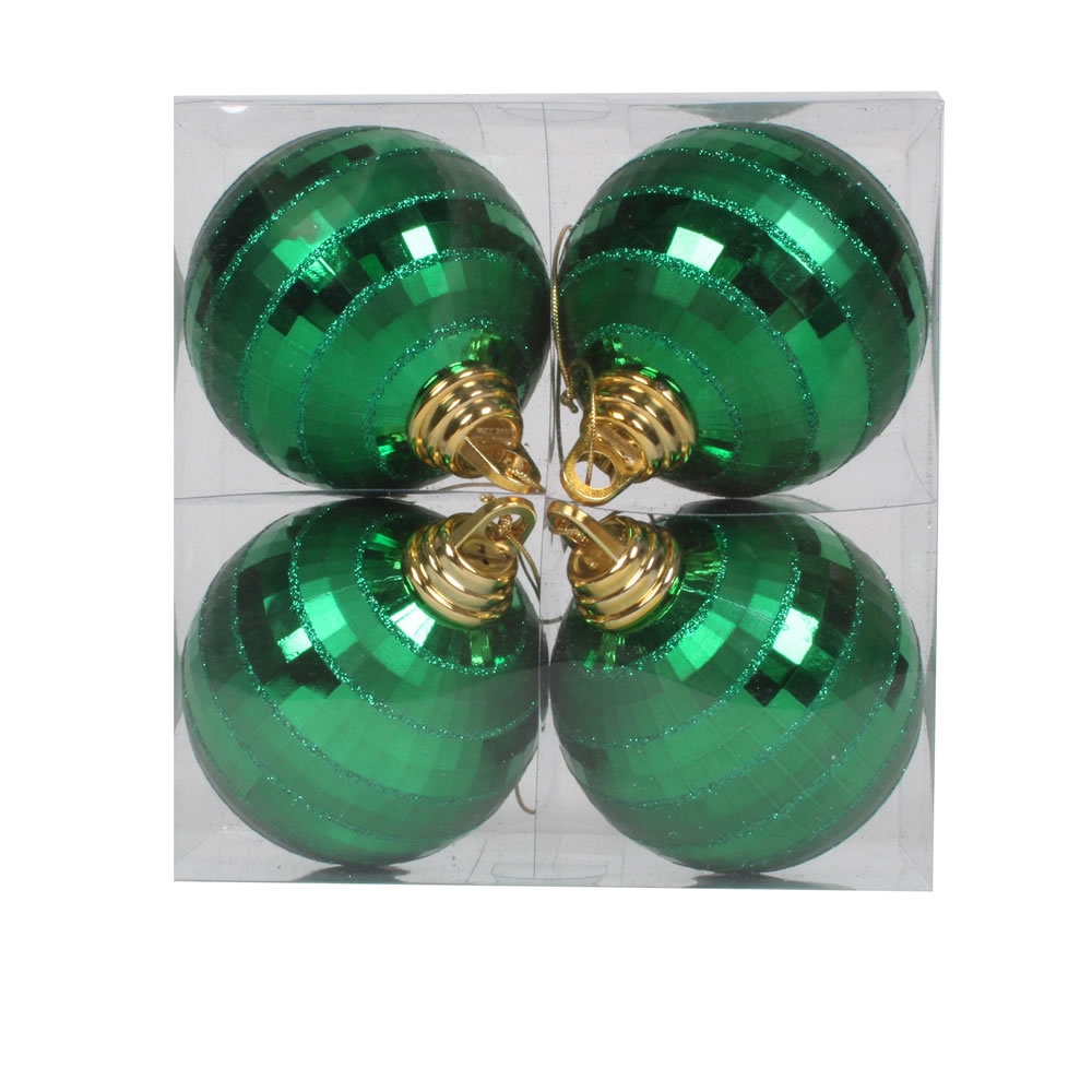 M151404 4 In. Green Shiny & Matte Mirror Ball Christmas Ornament 4 Per Box