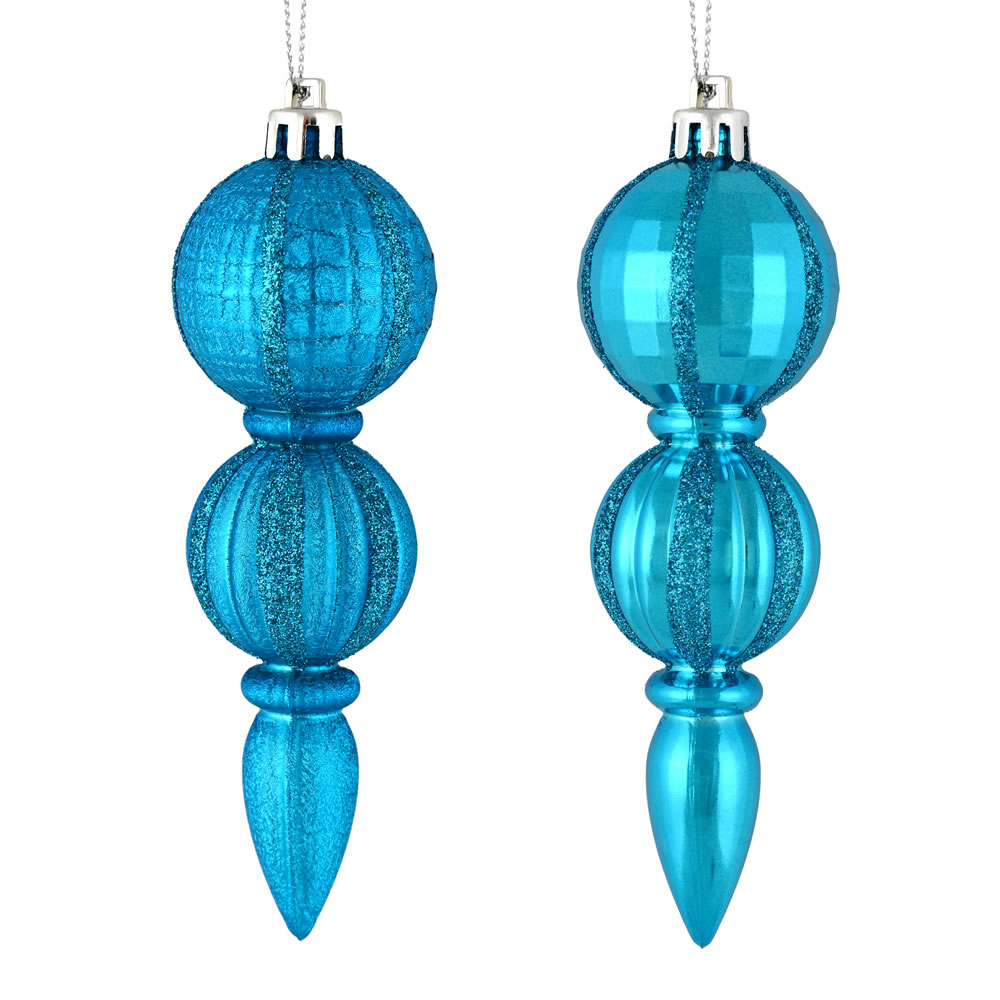 M183612 5 In. Turquoise Glitter Assorted Finial Ornament 6 Per Box