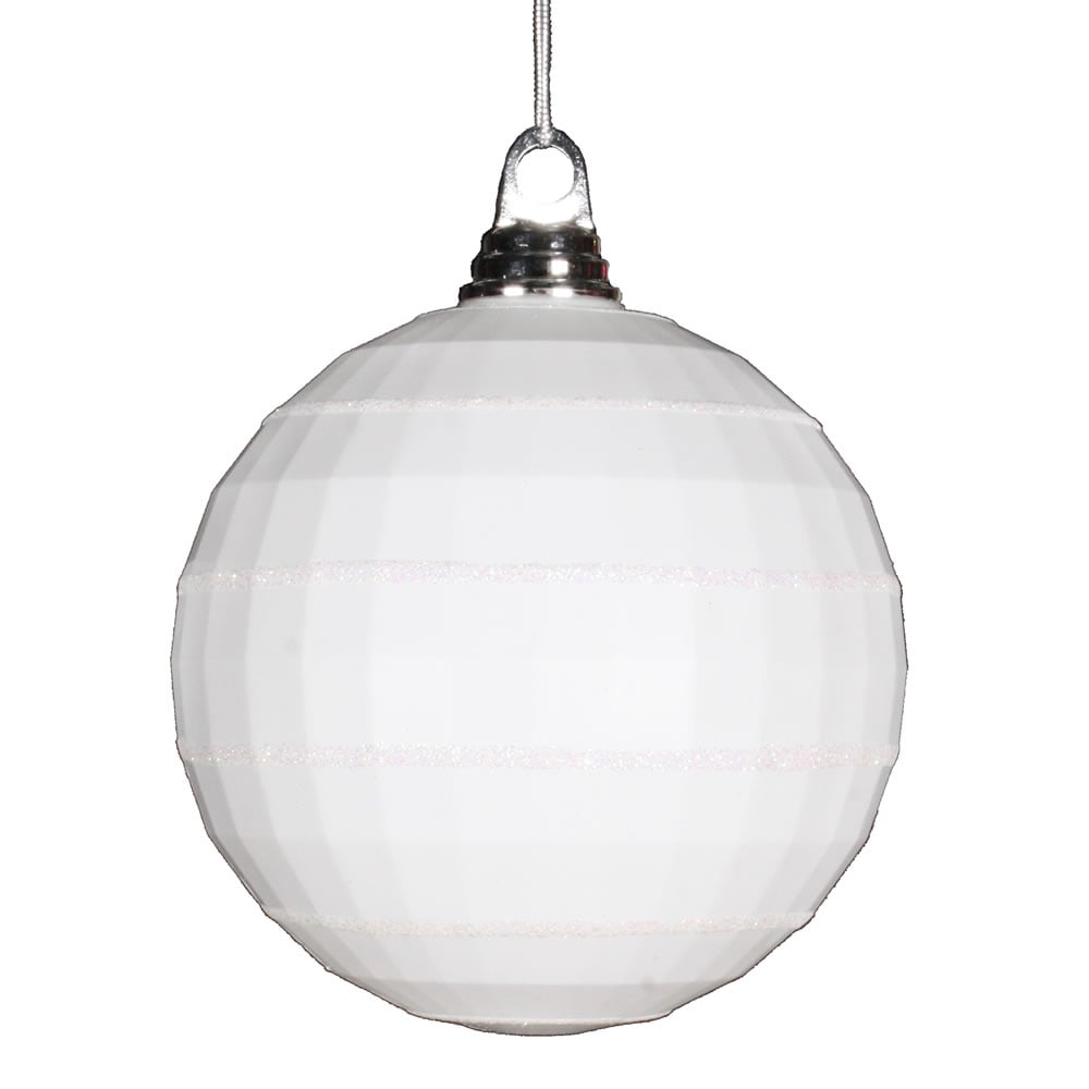 M151611 5.5 In. White Plastic Shiny & Matte Mirror Ball Ornament With Matching Glitter