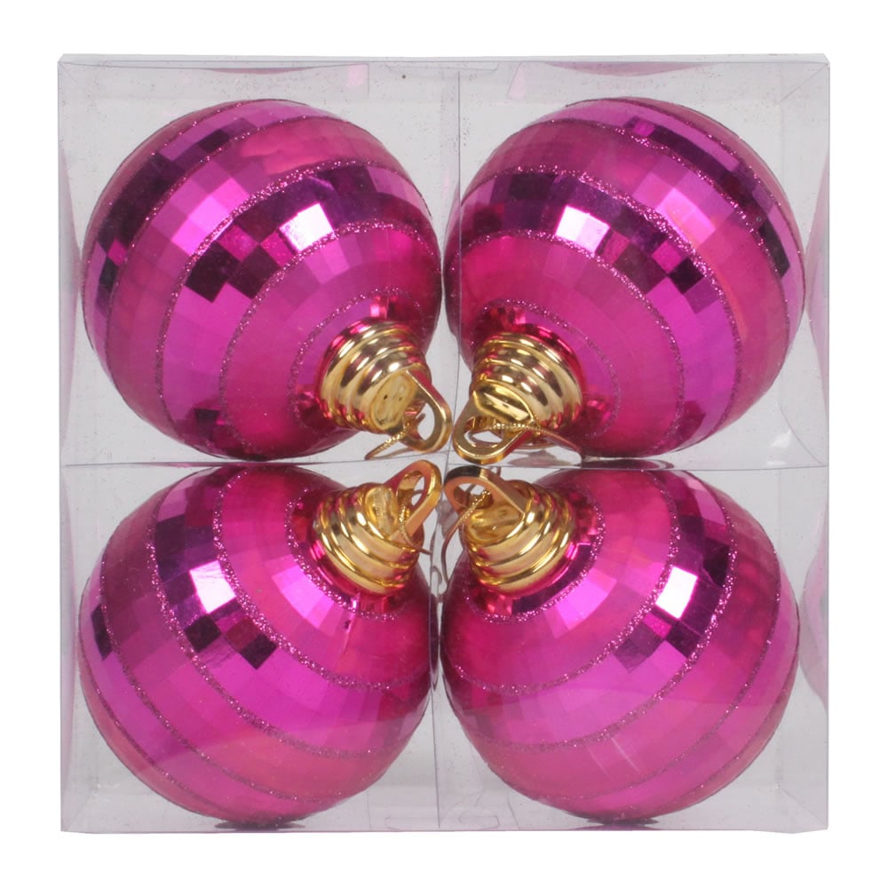 M151469 4 In. Orchid Plastic Shiny & Matte Mirror Ball Ornament With Matching Glitter 4 Per Box