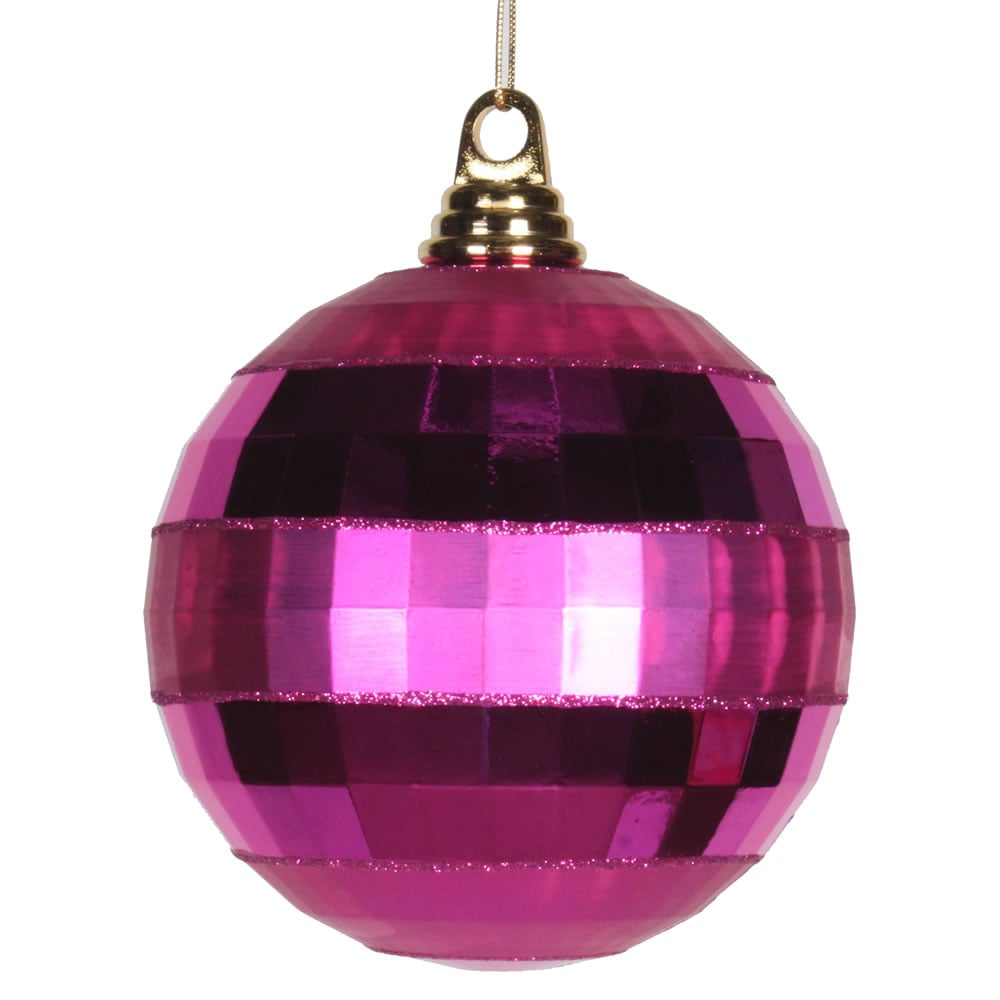 M151669 5.5 In. Orchid Plastic Shiny & Matte Mirror Ball Ornament With Matching Glitter