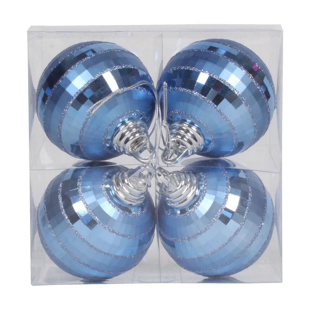 M151429 4 In. Periwinkle Plastic Shiny & Matte Mirror Ball Ornament With Matching Glitter 4 Per Box