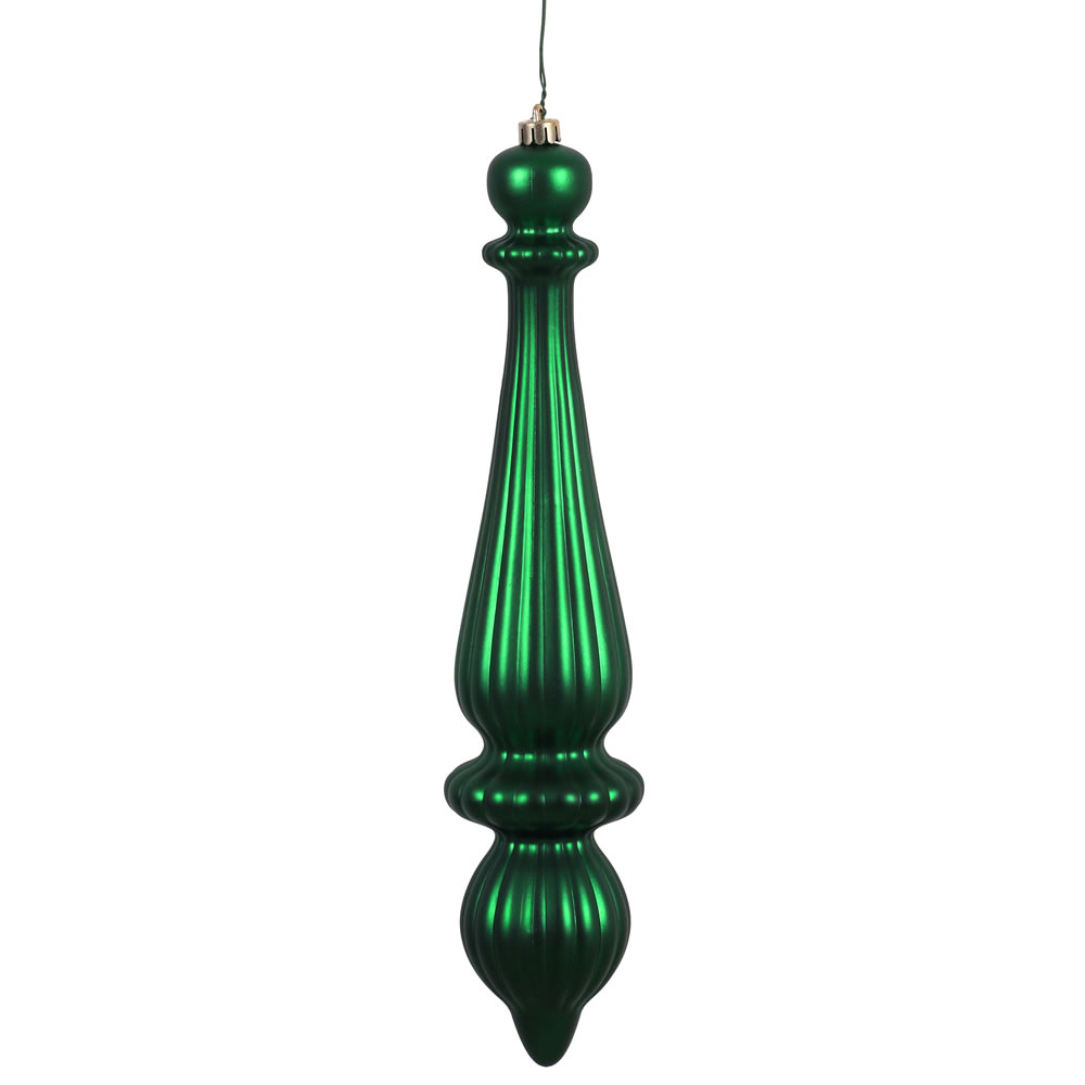 N150824dmv 14 In. Emerald Matte Finial Drop Christmas Ornament With Uv Drilled 2 Per Bag