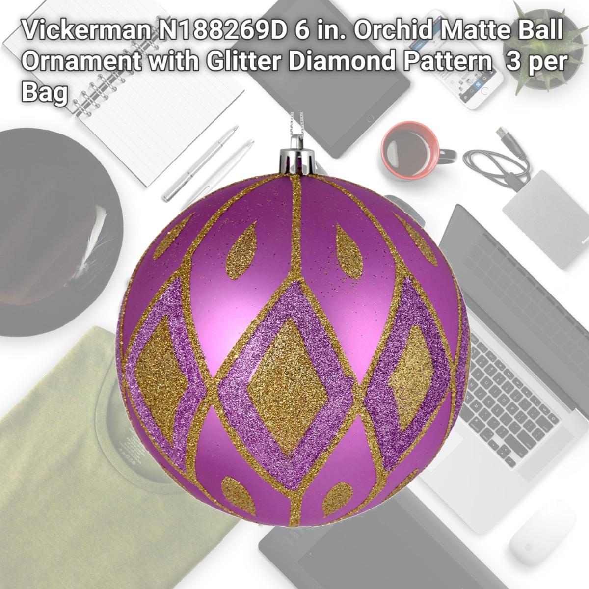 Picture of Vickerman N188269D 6 in. Orchid Matte Ball Ornament with Glitter Diamond Pattern  3 per Bag 