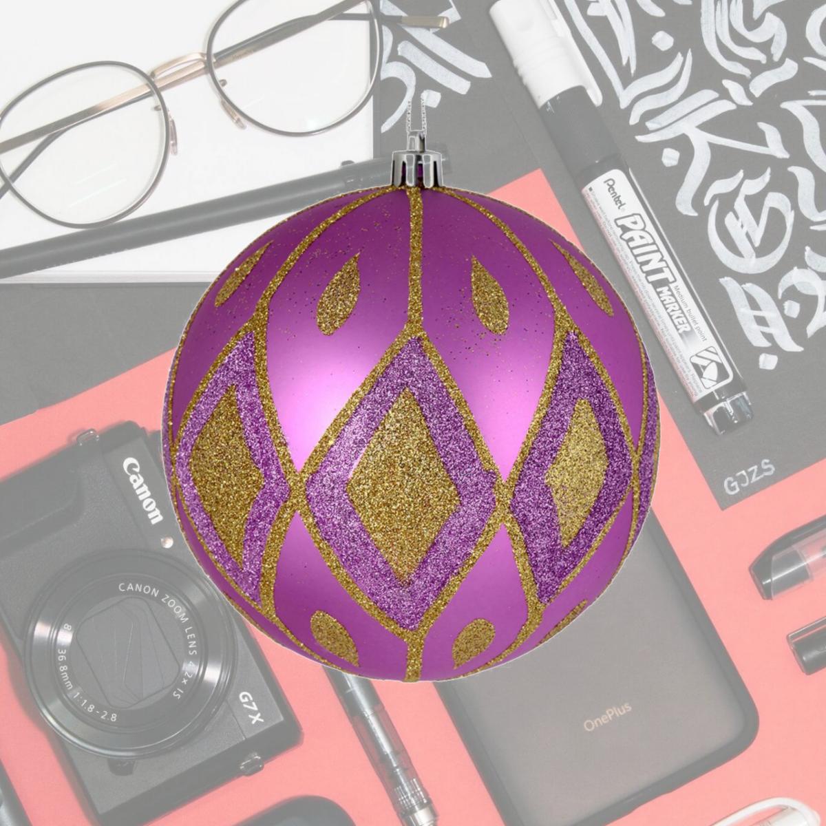 Picture of Vickerman N188269D 6 in. Orchid Matte Ball Ornament with Glitter Diamond Pattern  3 per Bag 