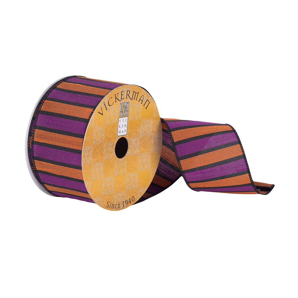 Q180401 2.5 In. X 10 Yards Orange & Purple Striped Ribbon