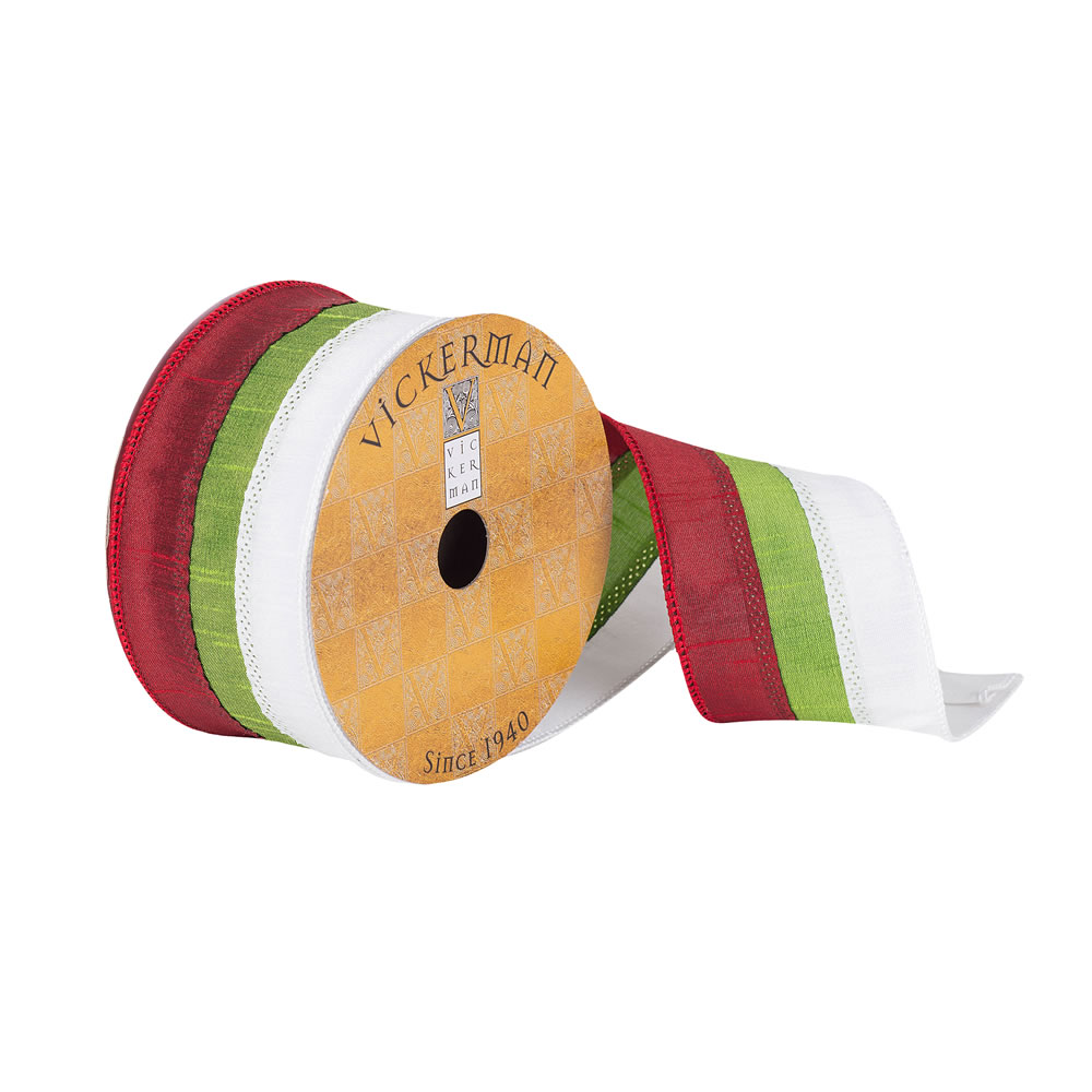 Q180782 2.5 In. X 10 Yards Red&#44; Green & White Striped Ribbon