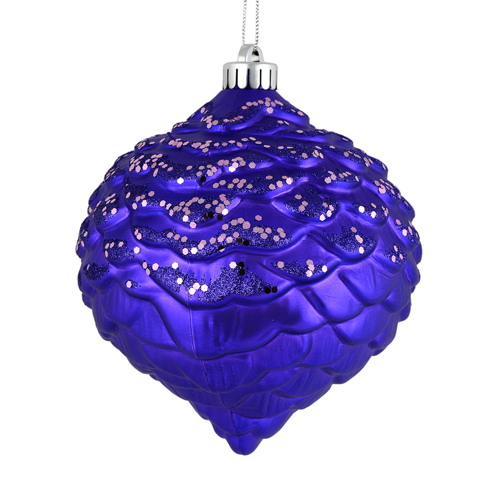 N183866d 6 In. Purple Glitter Pine Cones Ornament 6 Per Bag