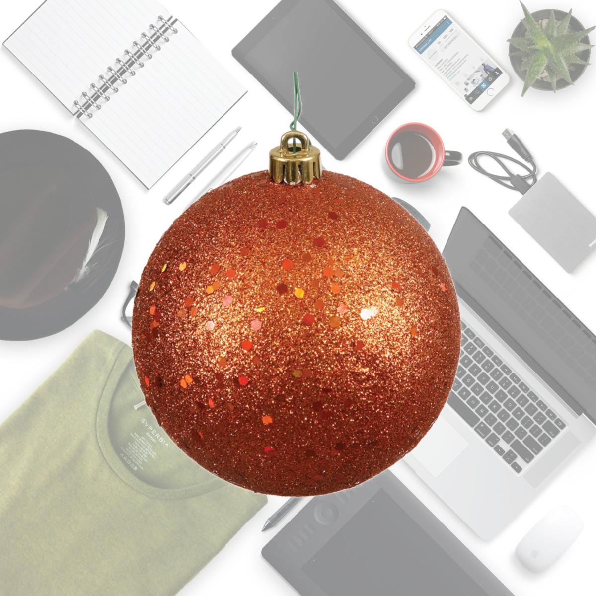 Picture of Vickerman N591518DQ 6 in. Burnish Orange Sequin Ball Christmas Ornament with Drilled  4 per Bag 