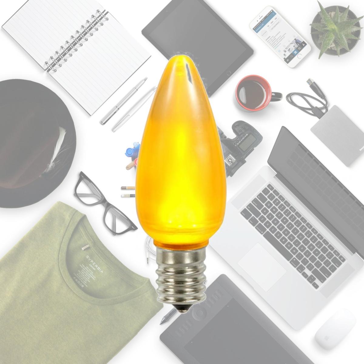 Picture of Vickerman XLEDSC97T-25 0.96 watt 130V C9 Ceramic LED Yellow Twinkle Bulb with Nickel Base - 25 per Bag