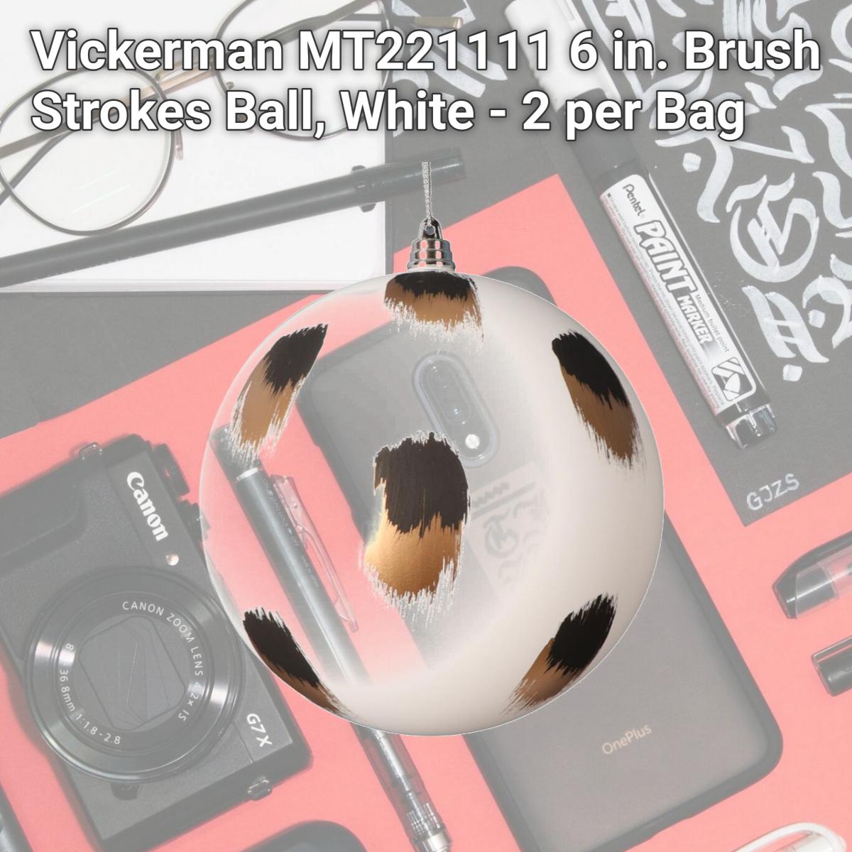 Picture of Vickerman MT221111 6 in. Brush Strokes Ball, White - 2 per Bag