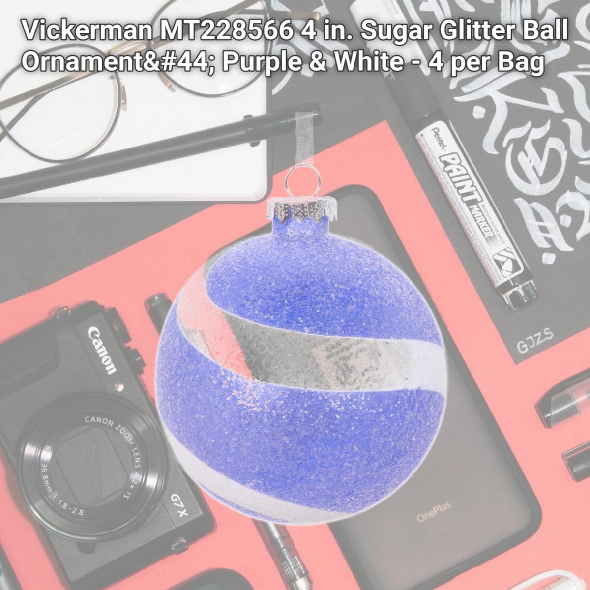 Picture of Vickerman MT228566 4 in. Sugar Glitter Ball Ornament&#44; Purple & White - 4 per Bag