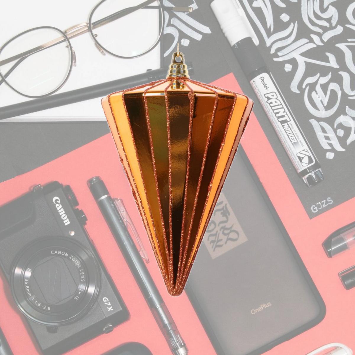 Picture of Vickerman MT224118 6 in. Shiny Cone Ornament, Burnish Orange - 3 per bag