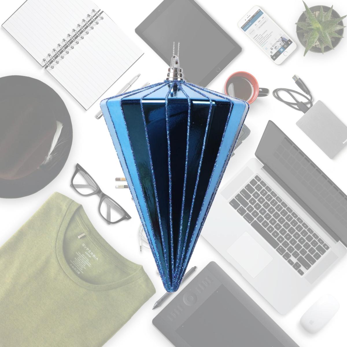 Picture of Vickerman MT224131 6 in. Shiny Cone Ornament, Midnight Blue - 3 per Bag