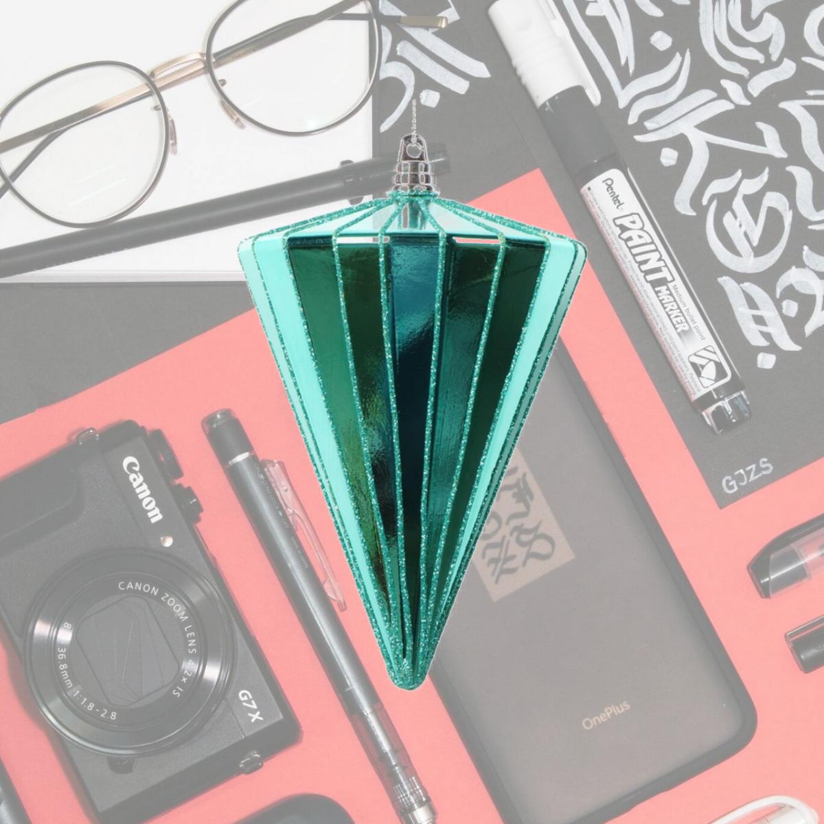 Picture of Vickerman MT224142 6 in. Shiny Cone Ornament, Teal - 3 per Bag
