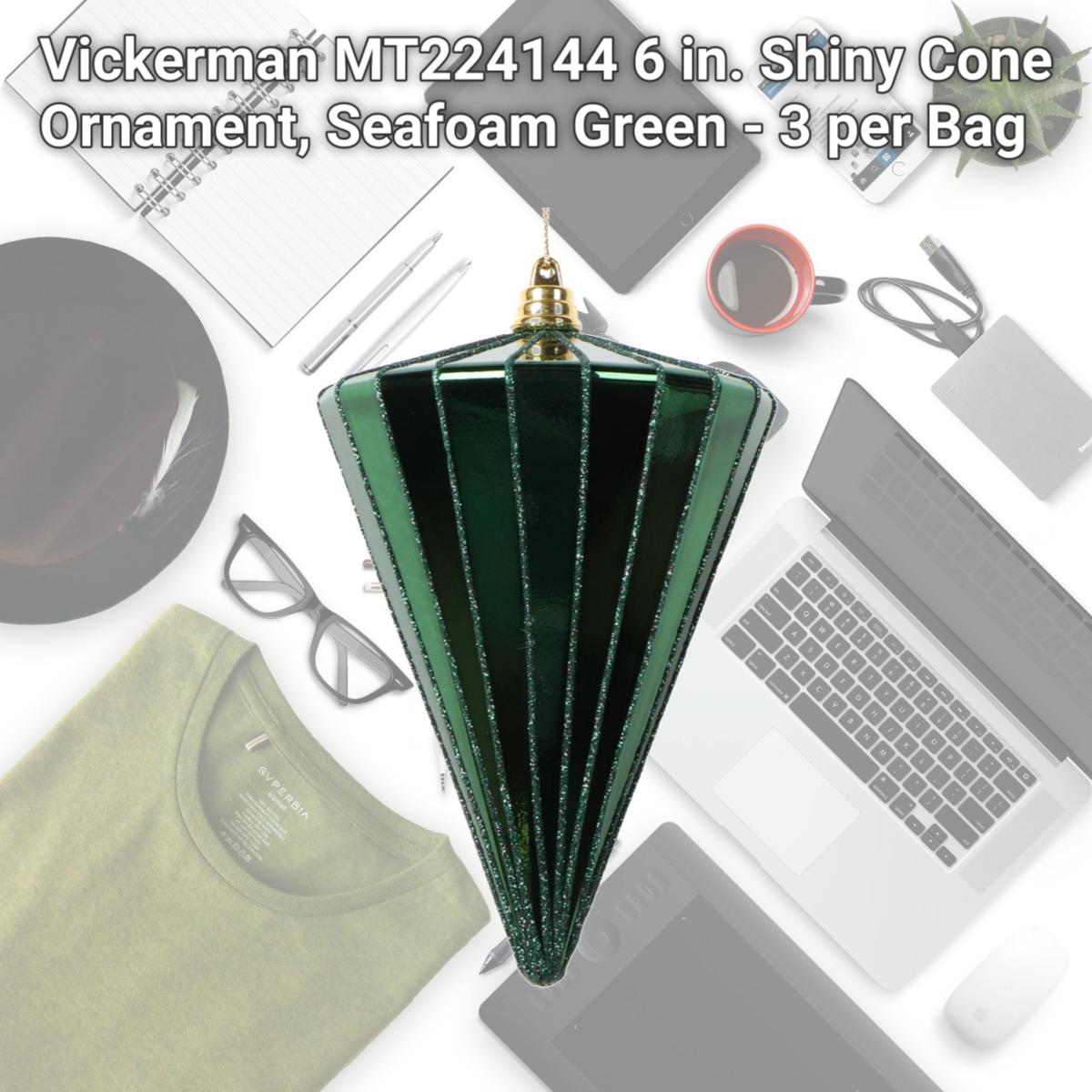 Picture of Vickerman MT224144 6 in. Shiny Cone Ornament, Seafoam Green - 3 per Bag