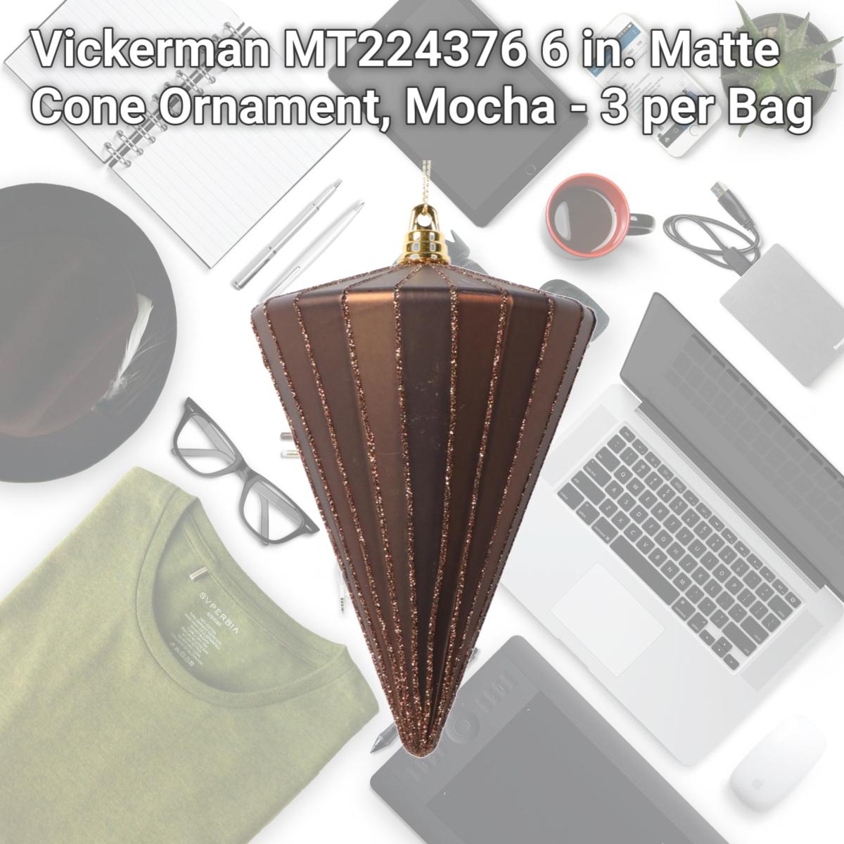 Picture of Vickerman MT224376 6 in. Matte Cone Ornament, Mocha - 3 per Bag