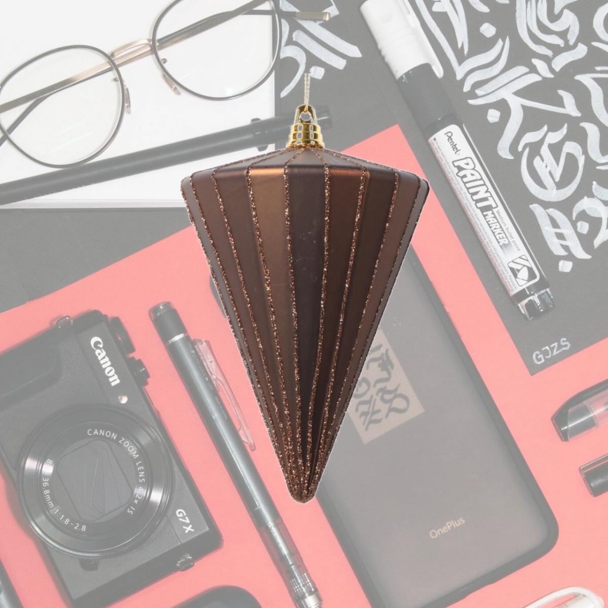 Picture of Vickerman MT224376 6 in. Matte Cone Ornament, Mocha - 3 per Bag