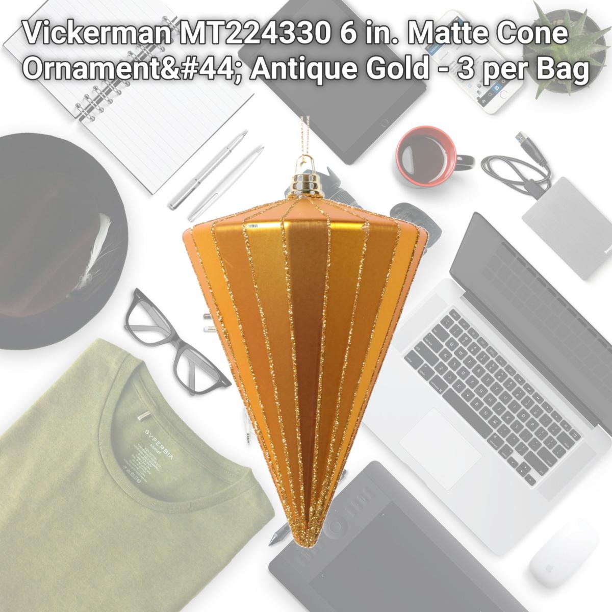 Picture of Vickerman MT224330 6 in. Matte Cone Ornament&#44; Antique Gold - 3 per Bag