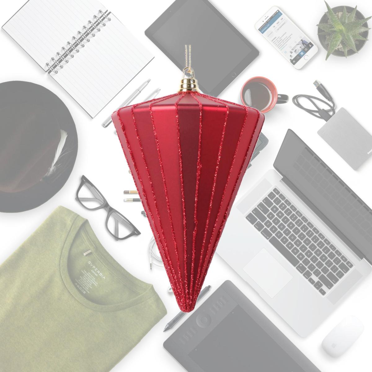 Picture of Vickerman MT224303 6 in. Matte Cone Ornament, Red - 3 per Bag