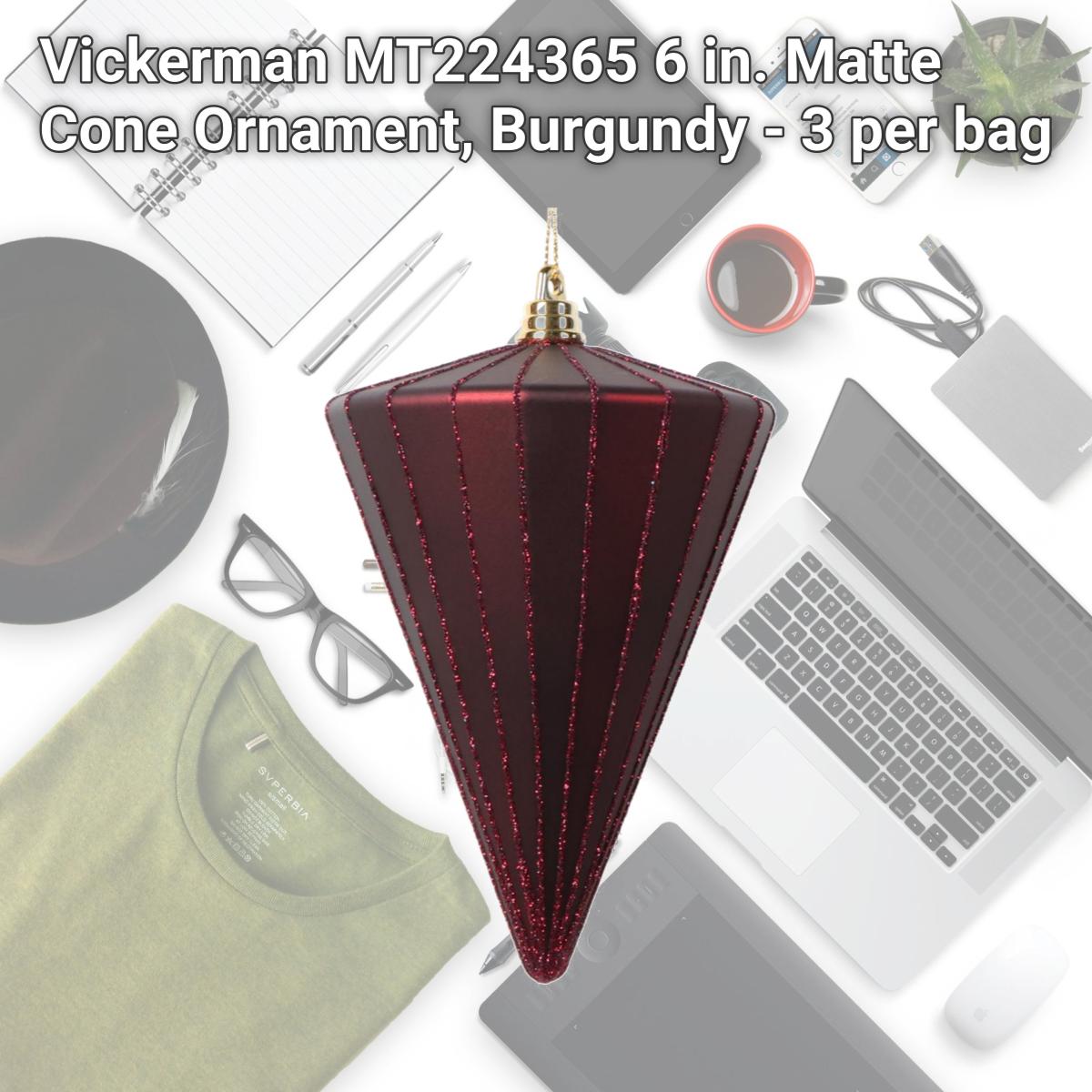 Picture of Vickerman MT224365 6 in. Matte Cone Ornament, Burgundy - 3 per bag