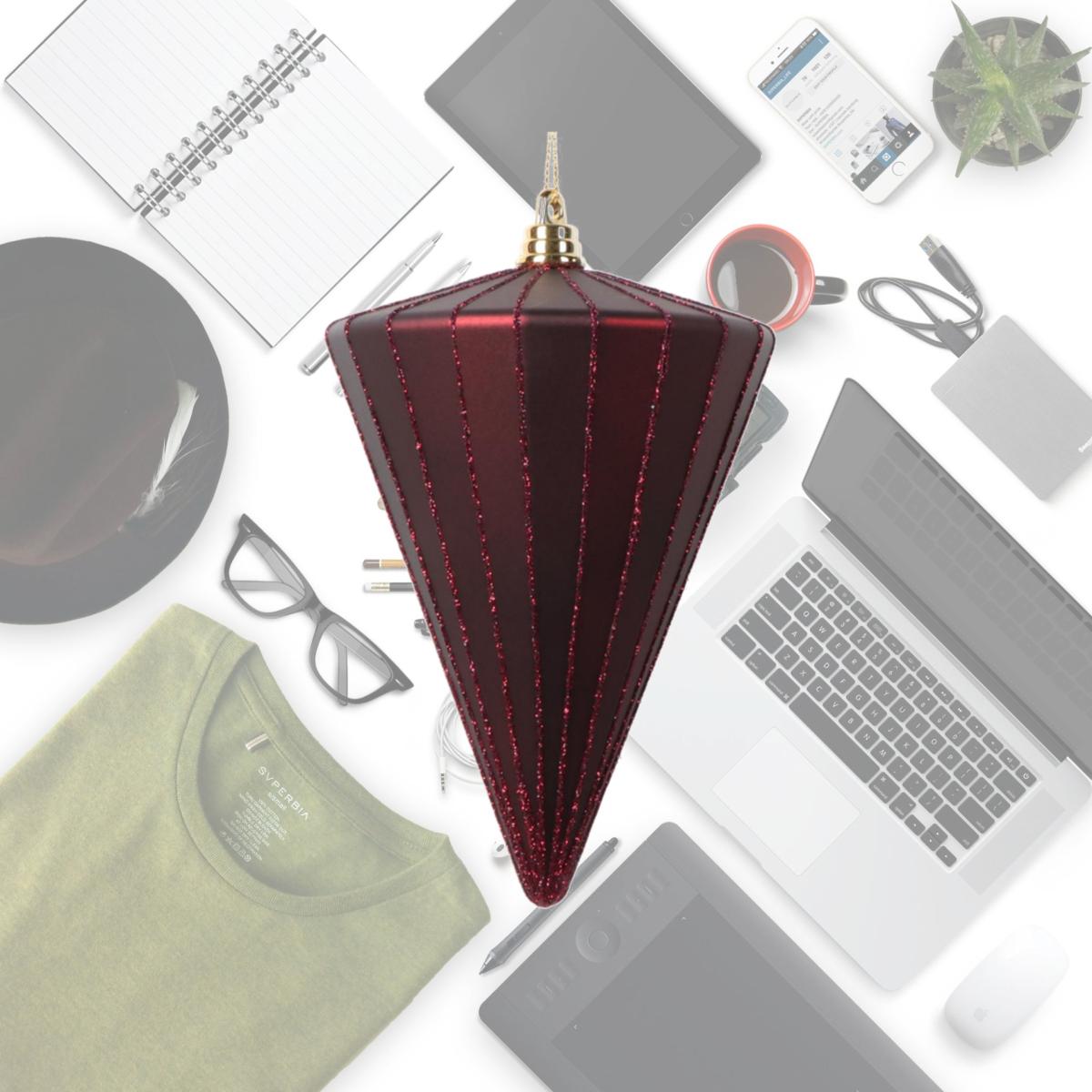 Picture of Vickerman MT224365 6 in. Matte Cone Ornament, Burgundy - 3 per bag