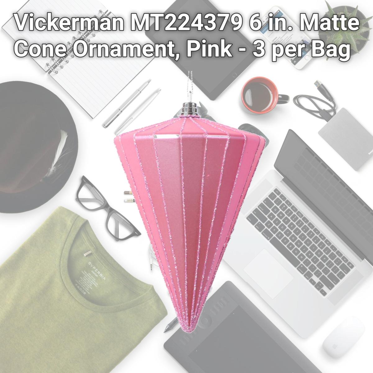 Picture of Vickerman MT224379 6 in. Matte Cone Ornament, Pink - 3 per Bag