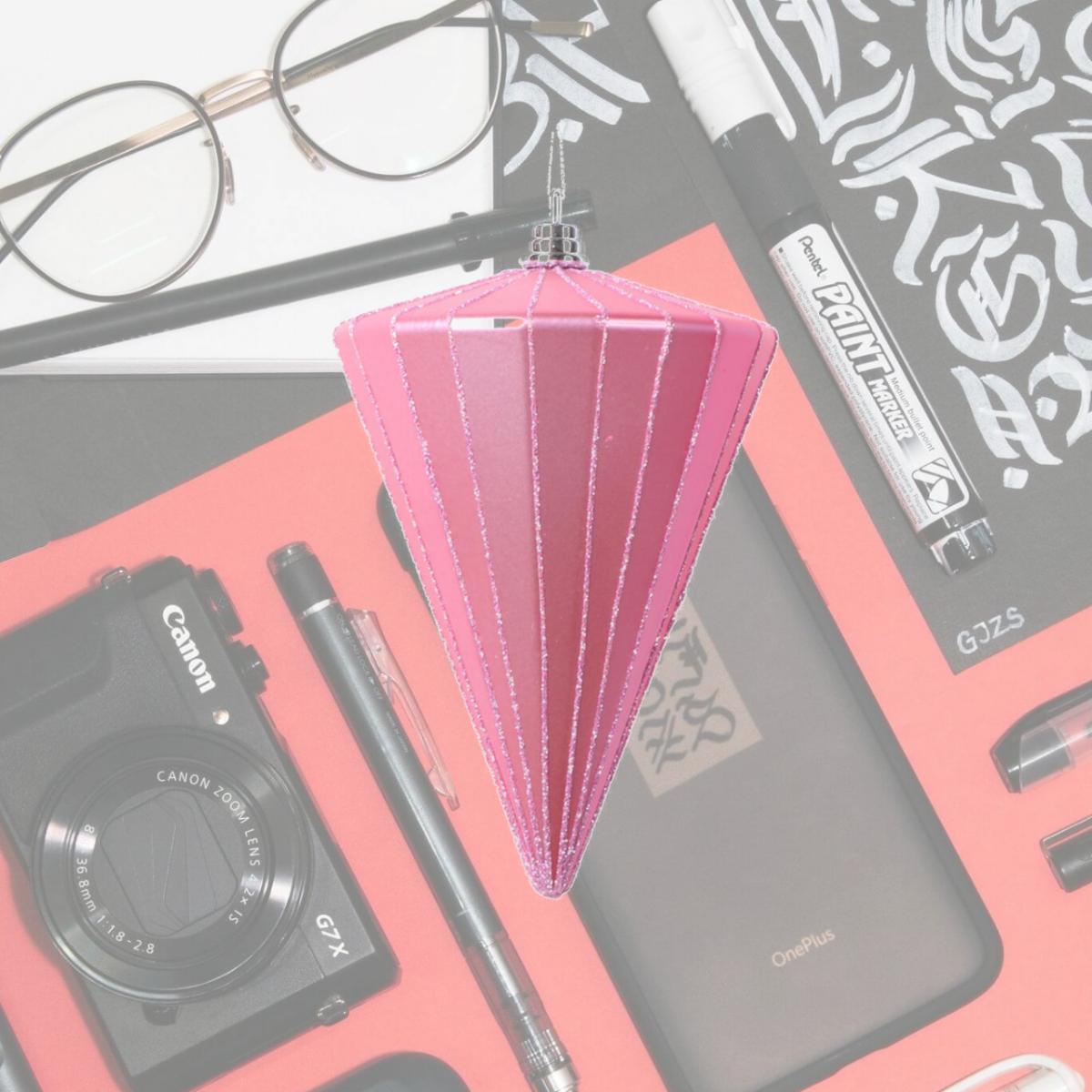 Picture of Vickerman MT224379 6 in. Matte Cone Ornament, Pink - 3 per Bag