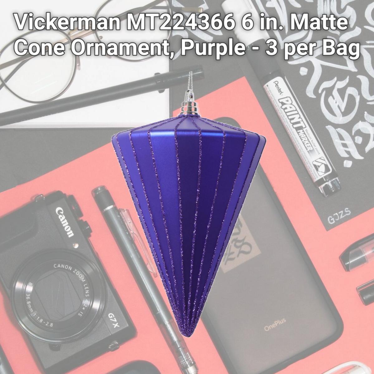 Picture of Vickerman MT224366 6 in. Matte Cone Ornament, Purple - 3 per Bag
