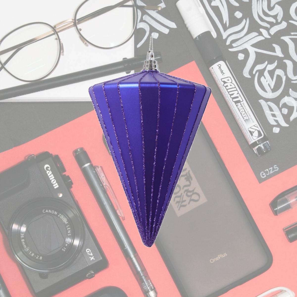 Picture of Vickerman MT224366 6 in. Matte Cone Ornament, Purple - 3 per Bag
