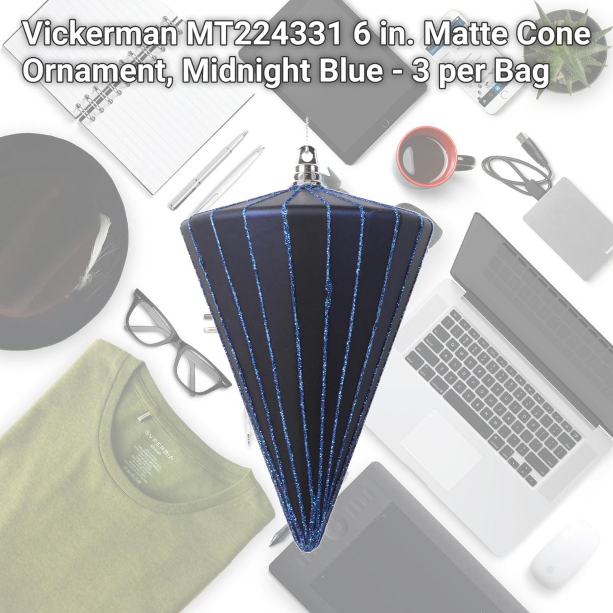 Picture of Vickerman MT224331 6 in. Matte Cone Ornament, Midnight Blue - 3 per Bag