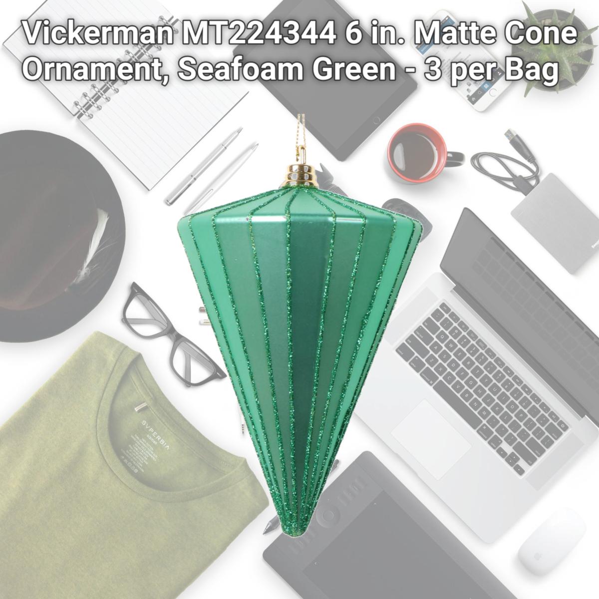 Picture of Vickerman MT224344 6 in. Matte Cone Ornament, Seafoam Green - 3 per Bag