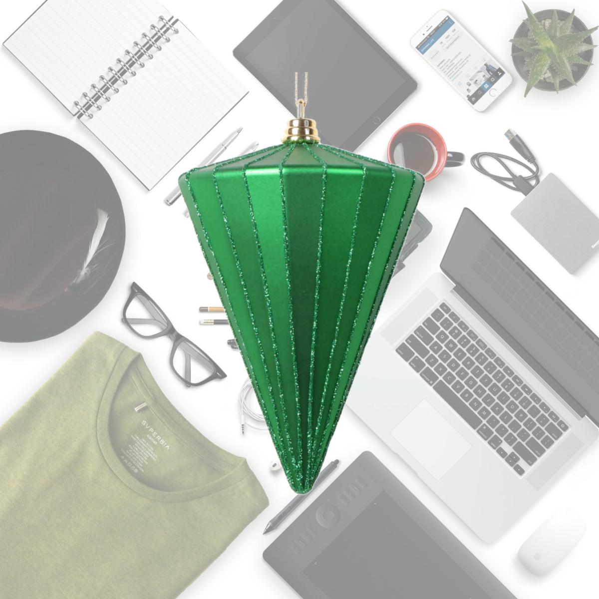 Picture of Vickerman MT224304 6 in. Matte Cone Ornament, Green - 3 per Bag