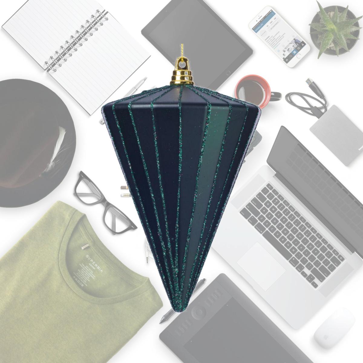 Picture of Vickerman MT224374 6 in. Matte Cone Ornament, Midnight Green - 3 per Bag