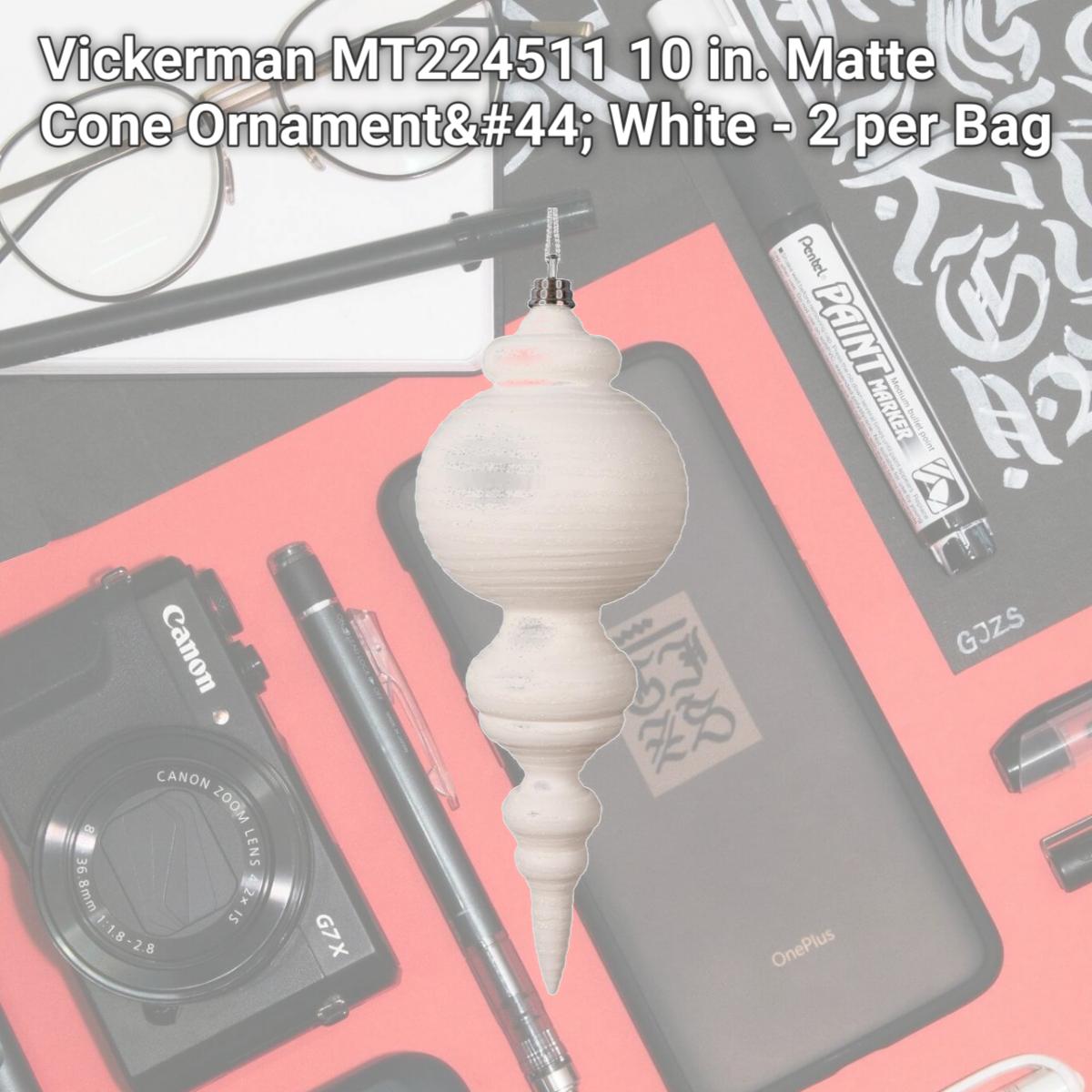 Picture of Vickerman MT224511 10 in. Matte Cone Ornament&#44; White - 2 per Bag