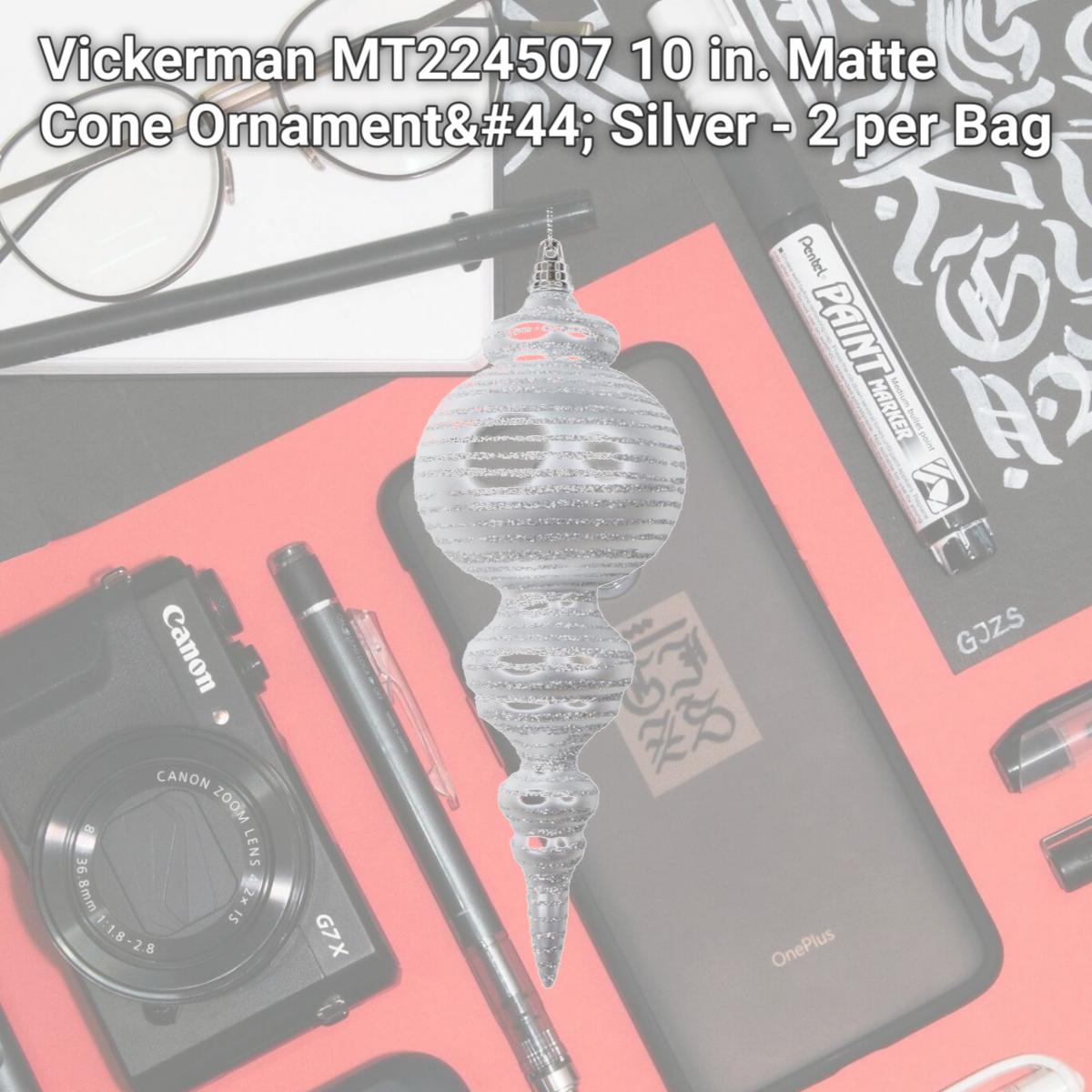 Picture of Vickerman MT224507 10 in. Matte Cone Ornament&#44; Silver - 2 per Bag