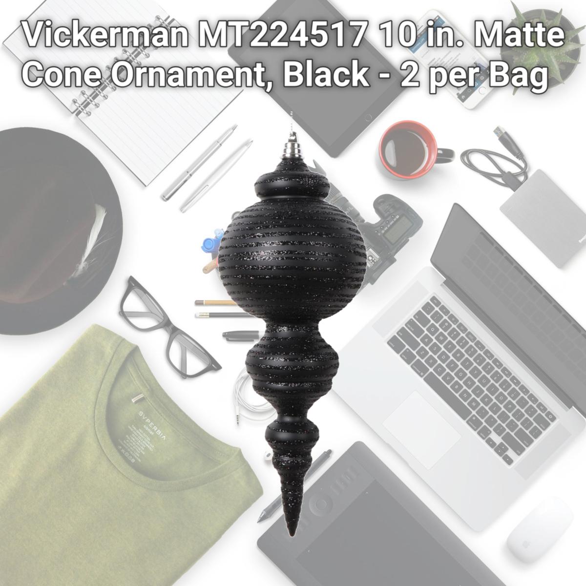 Picture of Vickerman MT224517 10 in. Matte Cone Ornament, Black - 2 per Bag
