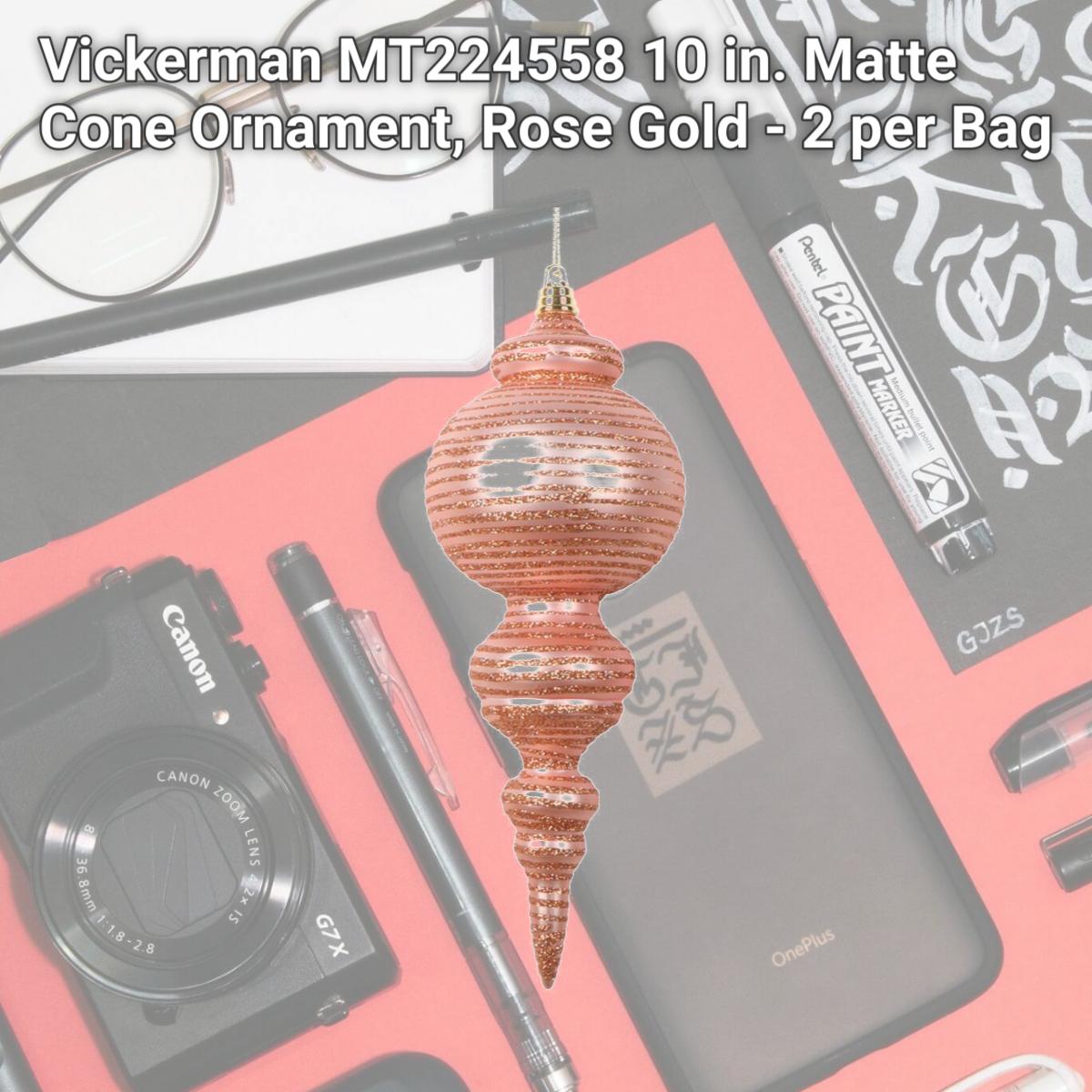 Picture of Vickerman MT224558 10 in. Matte Cone Ornament, Rose Gold - 2 per Bag