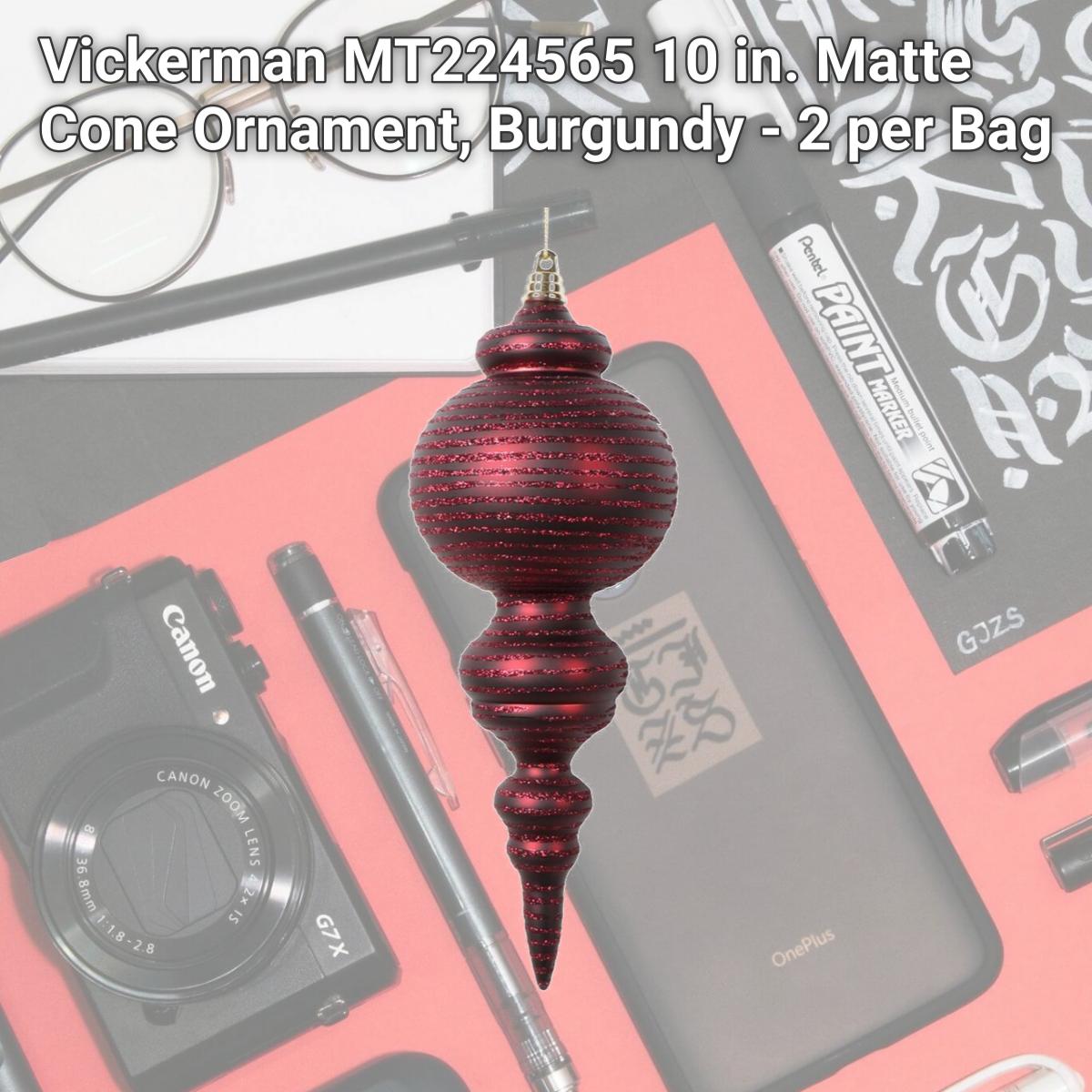 Picture of Vickerman MT224565 10 in. Matte Cone Ornament, Burgundy - 2 per Bag