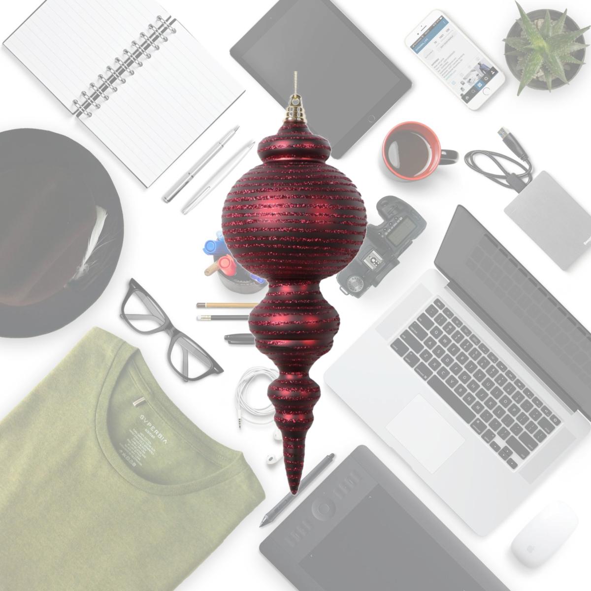 Picture of Vickerman MT224565 10 in. Matte Cone Ornament, Burgundy - 2 per Bag