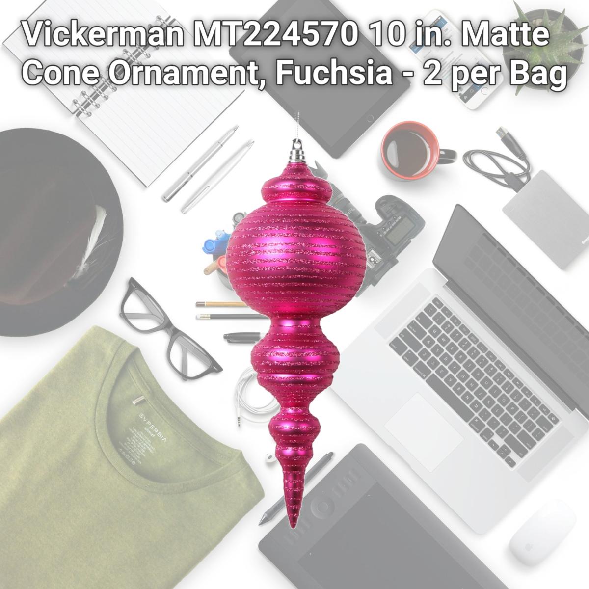 Picture of Vickerman MT224570 10 in. Matte Cone Ornament, Fuchsia - 2 per Bag