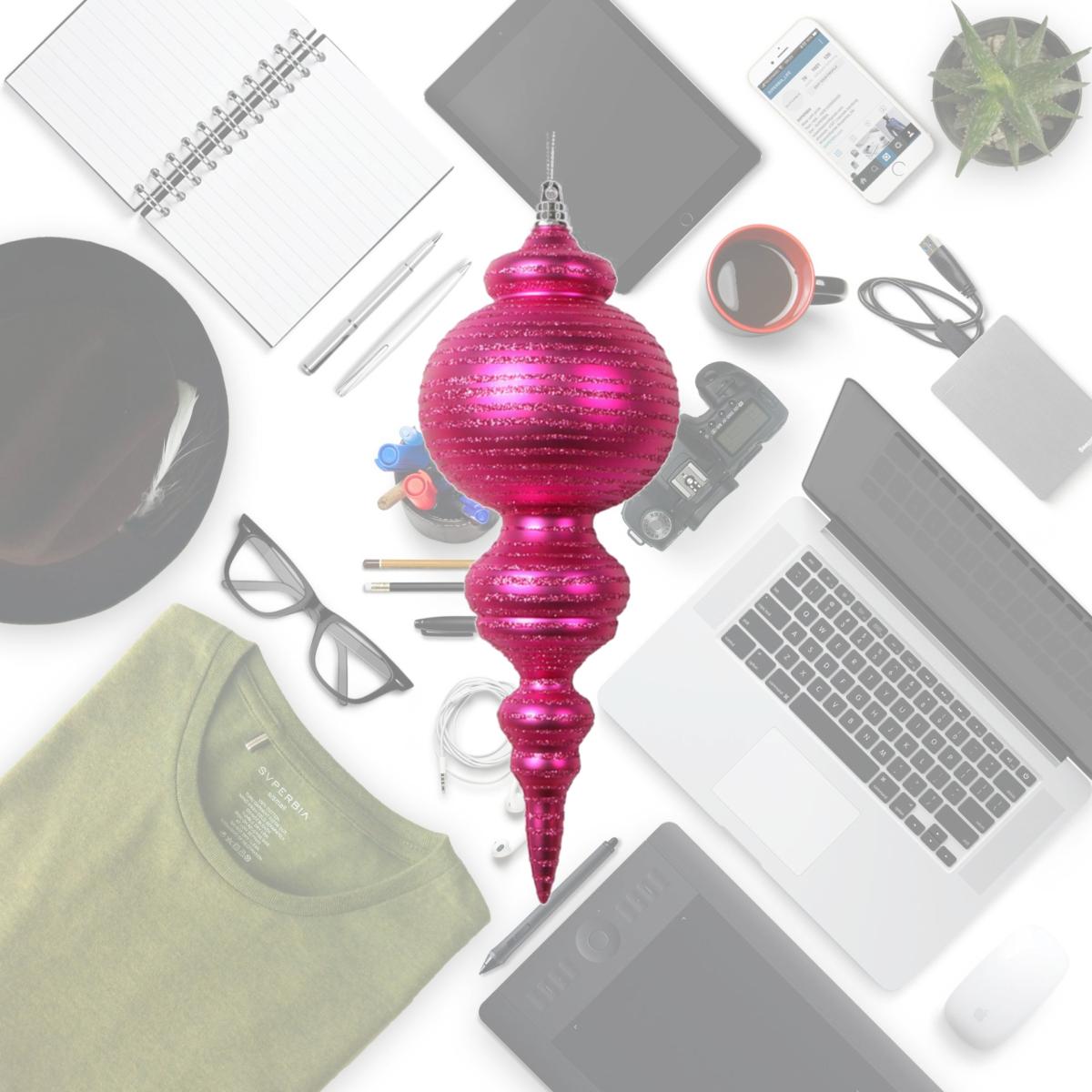 Picture of Vickerman MT224570 10 in. Matte Cone Ornament, Fuchsia - 2 per Bag